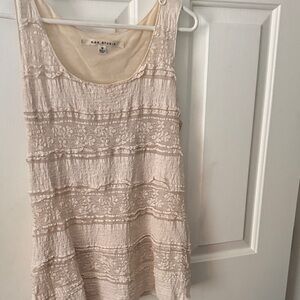 Max Studio Beige Lace Sleeveless Top